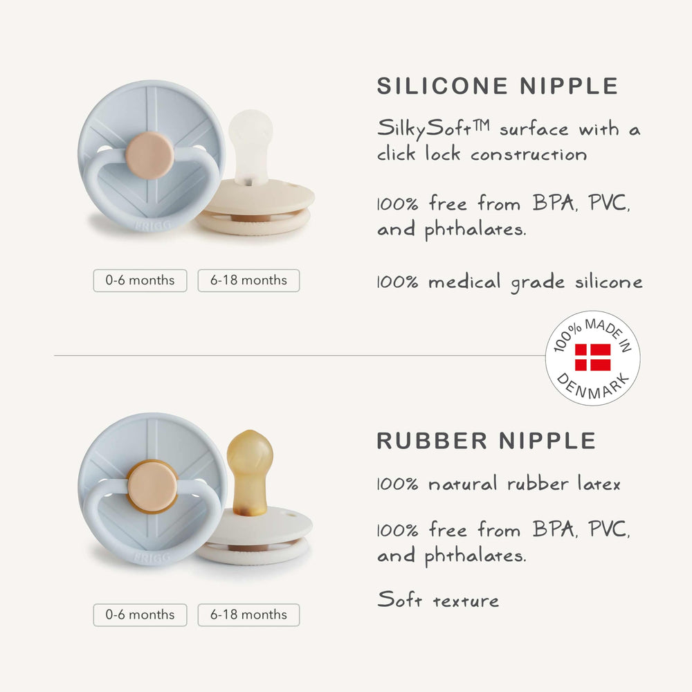 FRIGG Little Viking pacifier care-instructions guide for hygiene.
