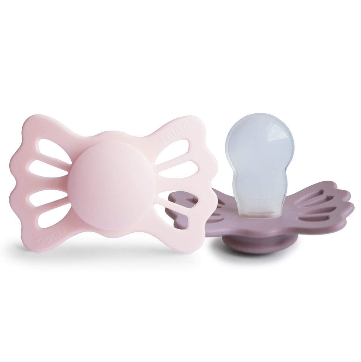 FRIGG Lucky nipple detail shows SilkySoft silicone for gentle newborn comfort.