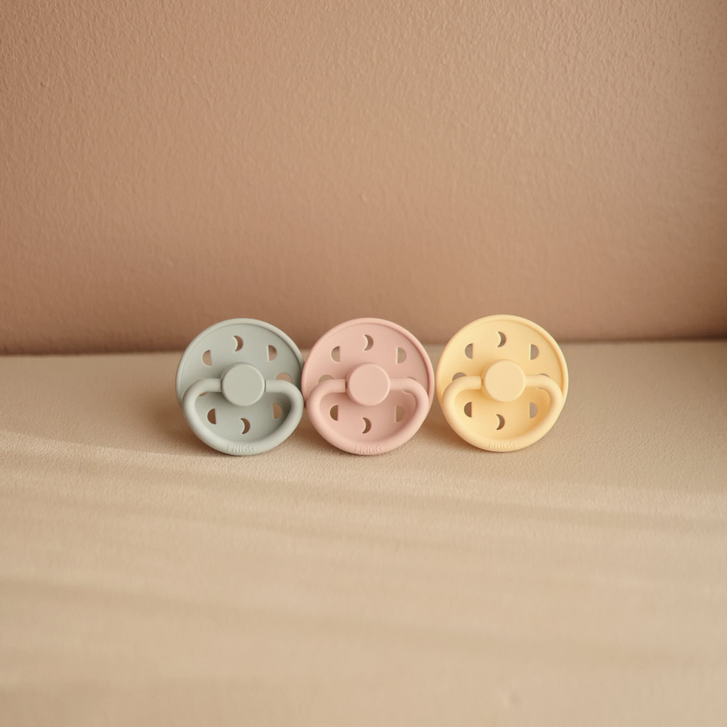 FRIGG Moon outer-curve design keeps pacifier away from delicate skin