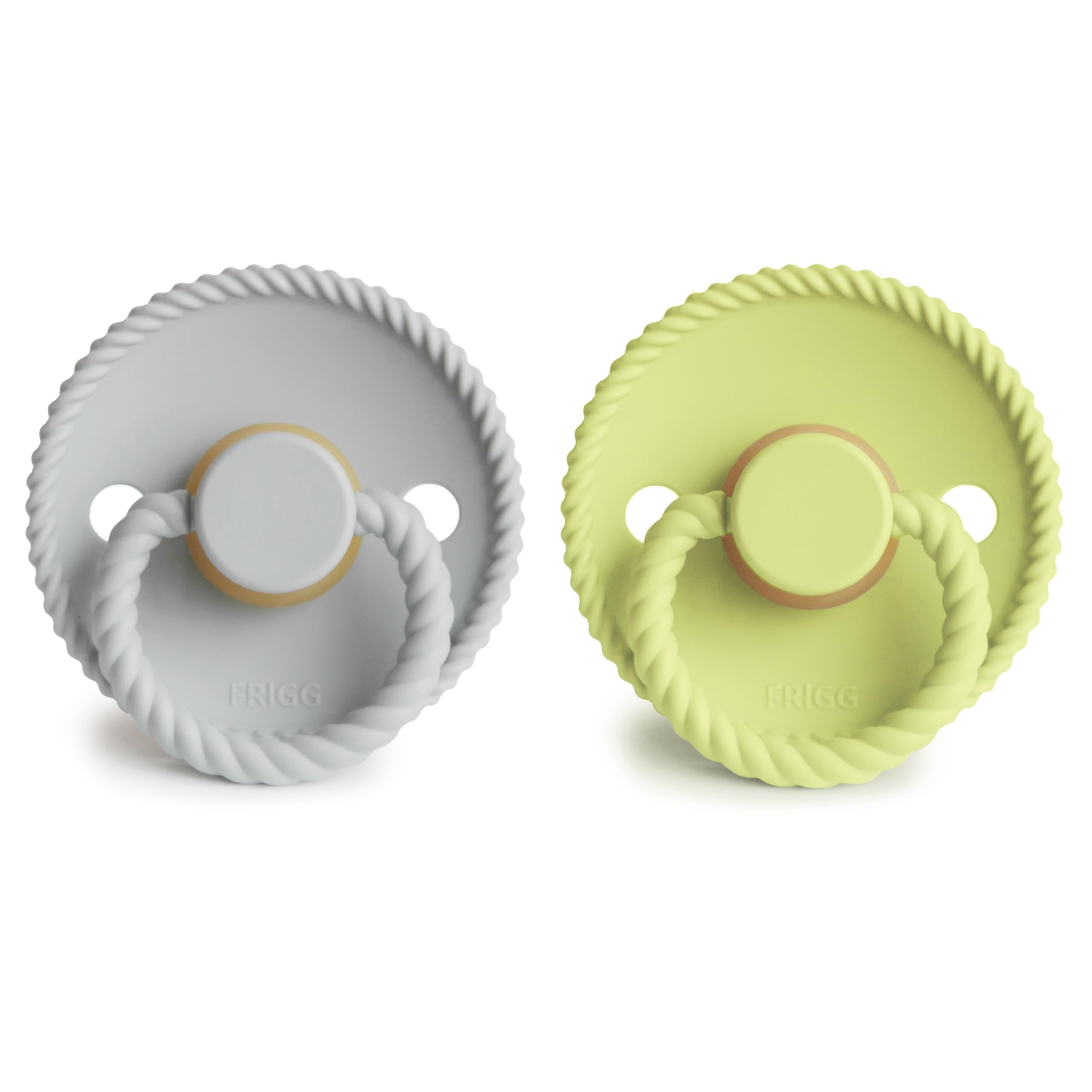 FRIGG rope latex pacifier green-tea close-up highlighting air holes for breathability and calm soothing