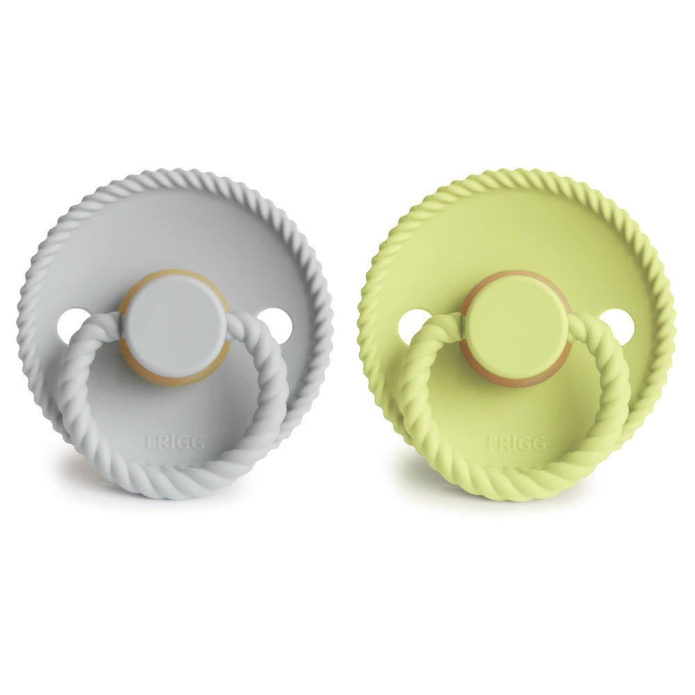 FRIGG rope latex pacifier green-tea close-up highlighting air holes for breathability and calm soothing