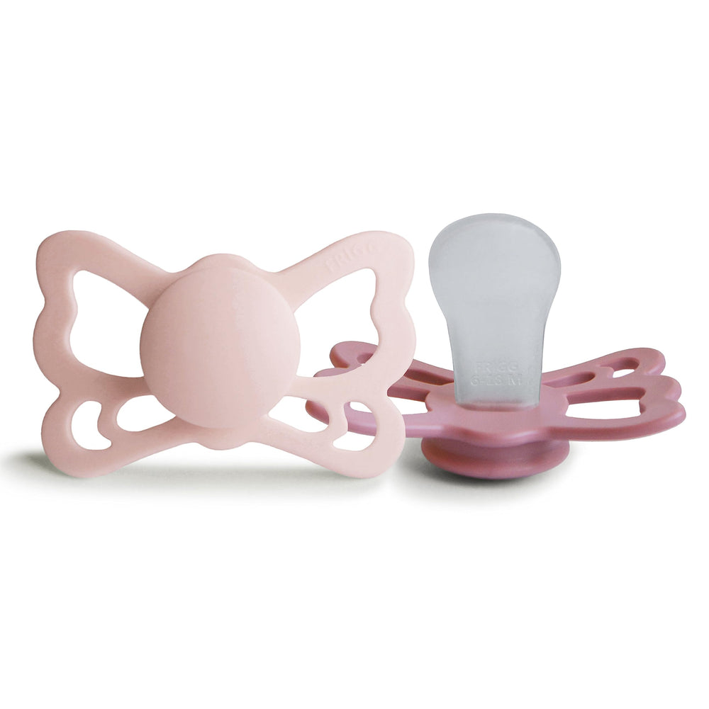 FRIGG Butterfly pacifier packaging front highlights BPA free design for ages 6-18 months