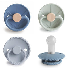 FRIGG SilkySoft four-pack Skyline Serenity pacifier for soothing baby moments.