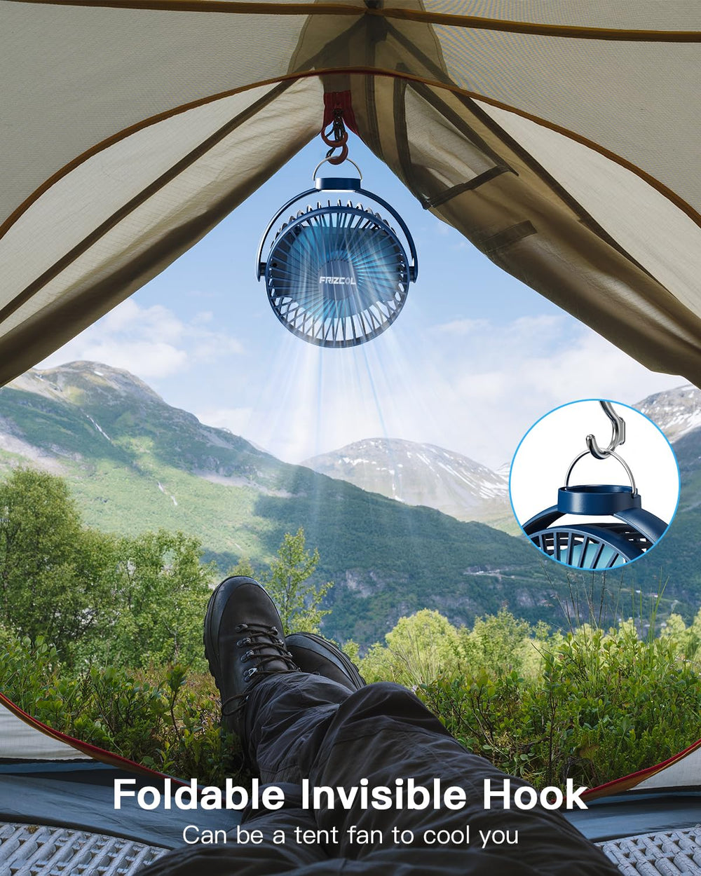 FRIZCOL 12k battery fan blue suitable for travel, gym, beach and car seats.