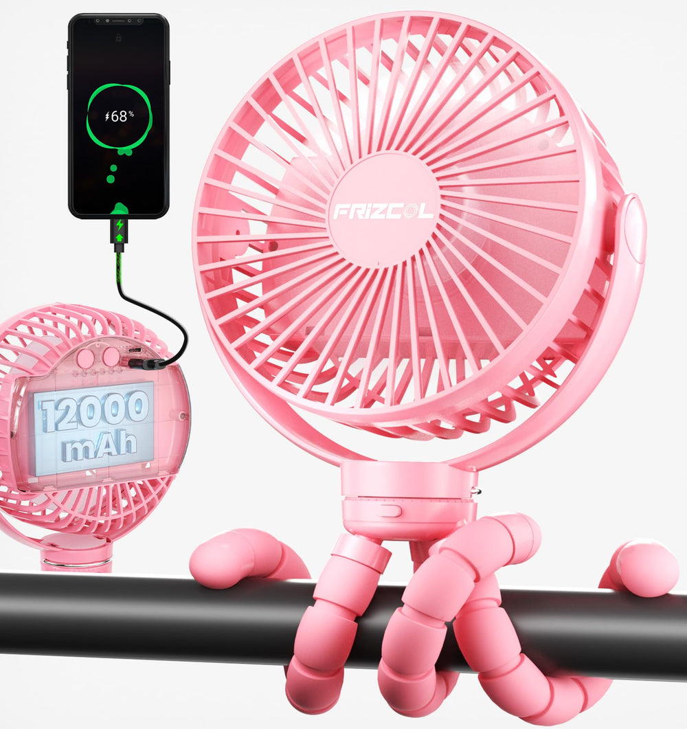 FRIZCOL 12000mAh portable stroller fan pink offers on-the-go cooling for strollers.