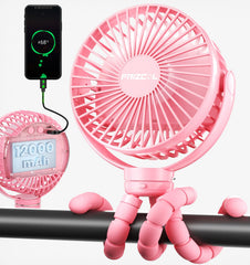FRIZCOL 12000mAh portable stroller fan pink offers on-the-go cooling for strollers.