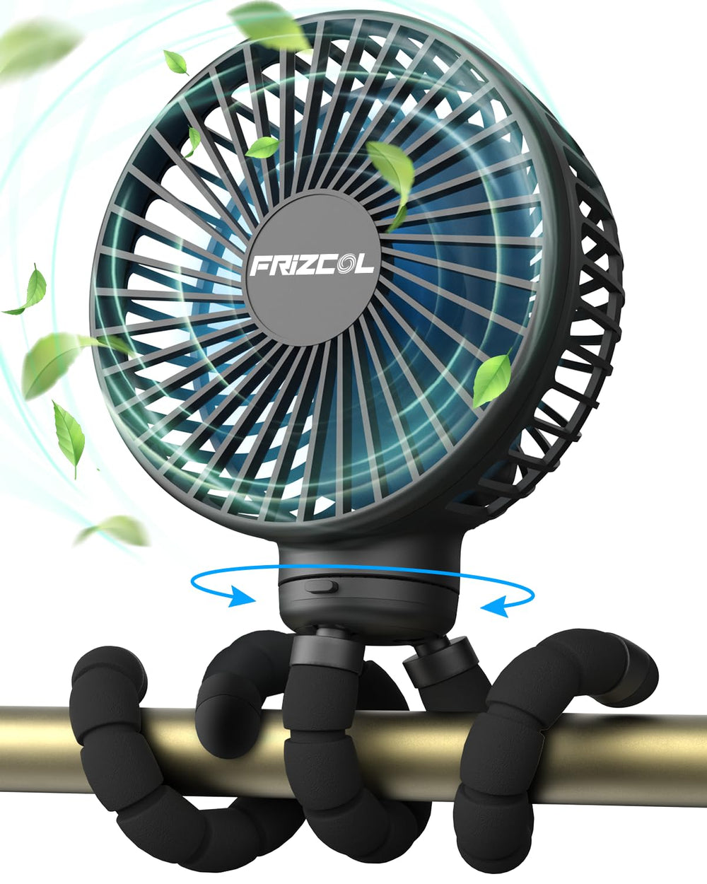 FRIZCOL stroller fan shows 24-hour battery life for all-day cooling.