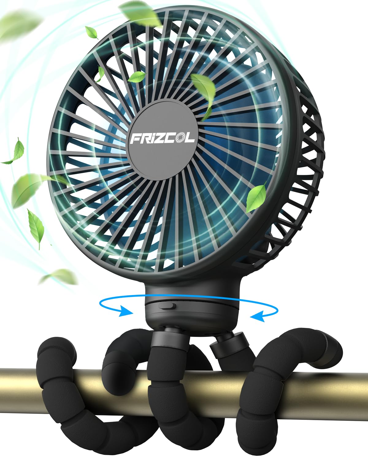 FRIZCOL stroller fan shows 24-hour battery life for all-day cooling.