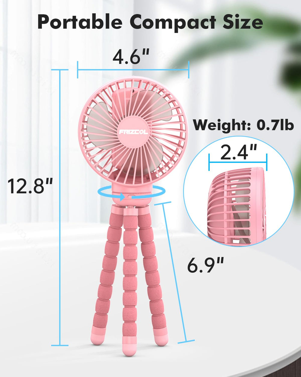 FRIZCOL stroller fan pink desk-use setup for home or travel