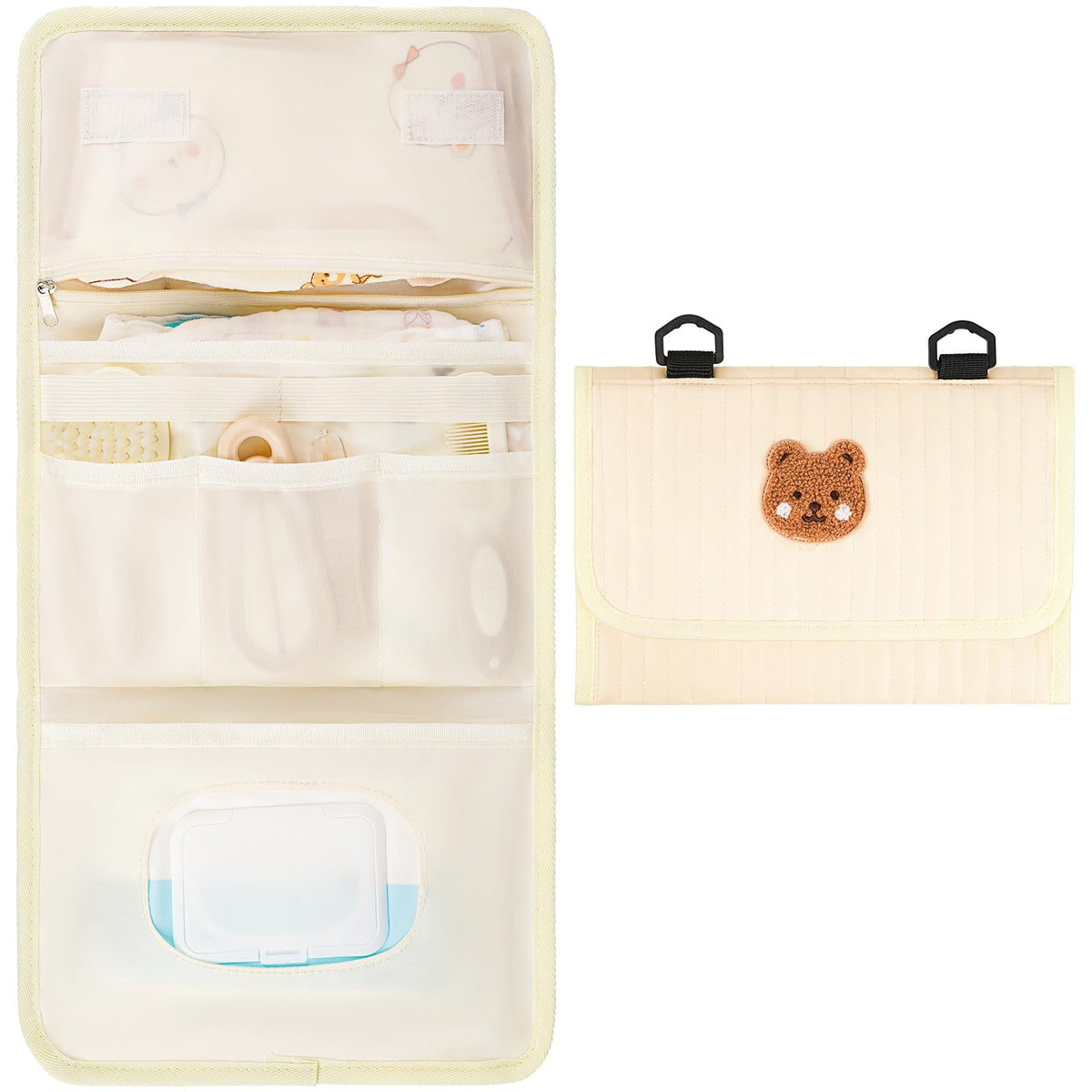 Frjjthchy diaper bag organizer bear front view showing playful design for travel use.