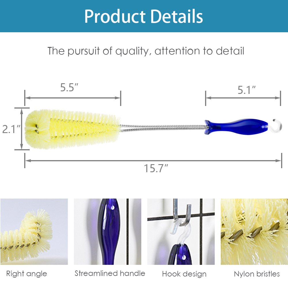 FRMARCH bottle brush flexional bristles adapt to curved bottles for thorough interior scrubbing.