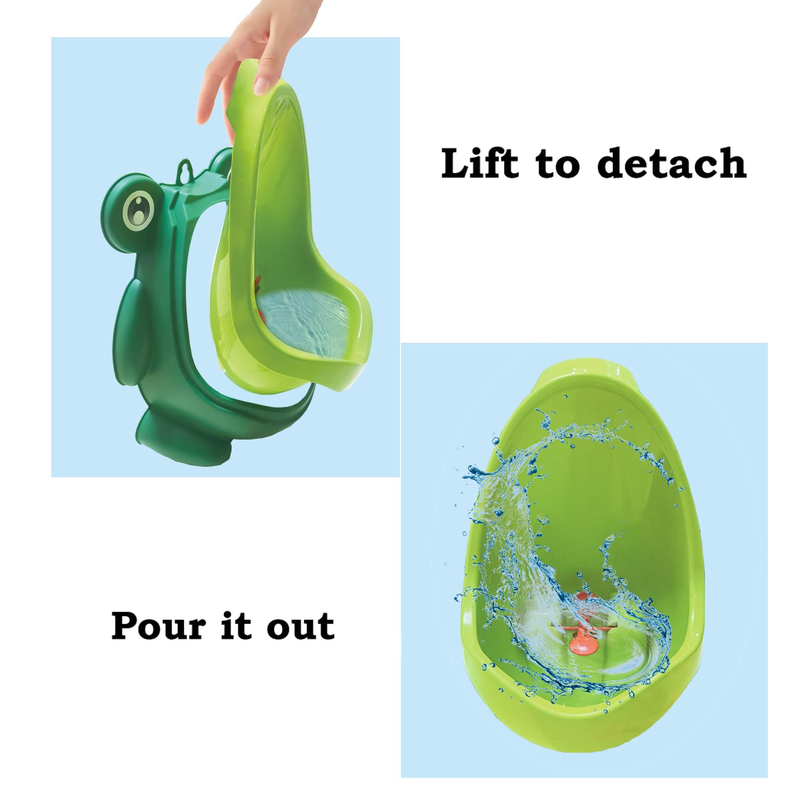 Frog Pee Training dimensions illustrate compact size for small bathrooms