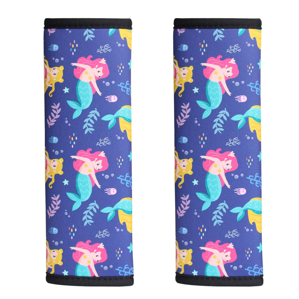 FRRIOTN Mermaid seat belt pad, front view, adds cozy cushioning for kids on car trips.