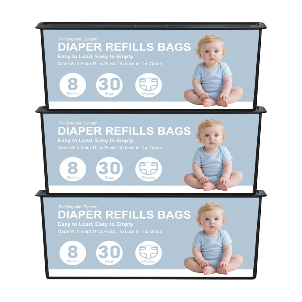 FRTKYGY diaper pail refills 3-pack packaging keeps nursery organized and ready for quick changes.
