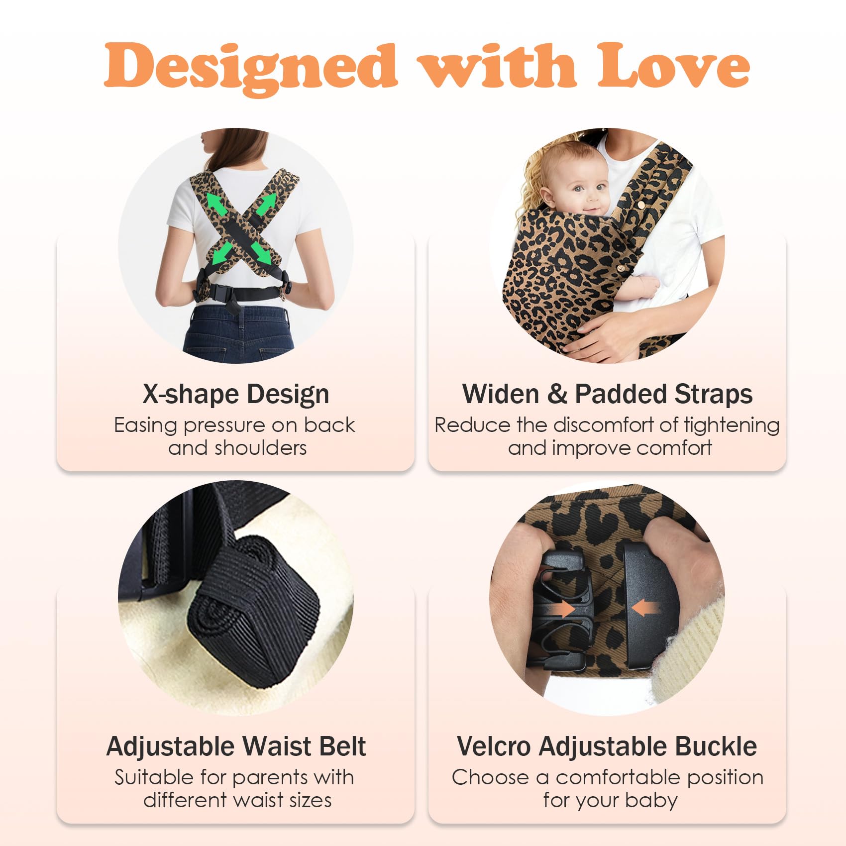 FRTUI baby carrier back carry mode demonstrates hands-free wear.