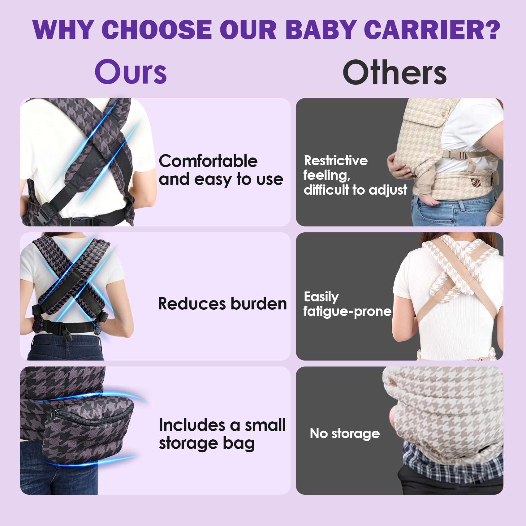 FRTUI baby carrier back view highlighting comfortable back support for long wears