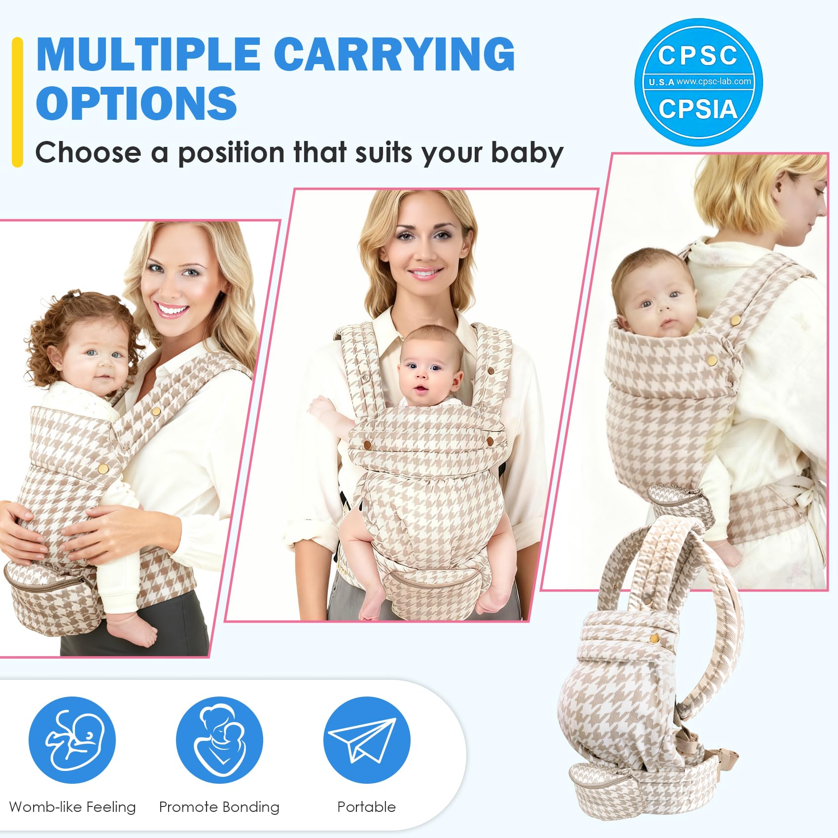 FRTUI champagne houndstooth fabric on carrier for stylish everyday wear.