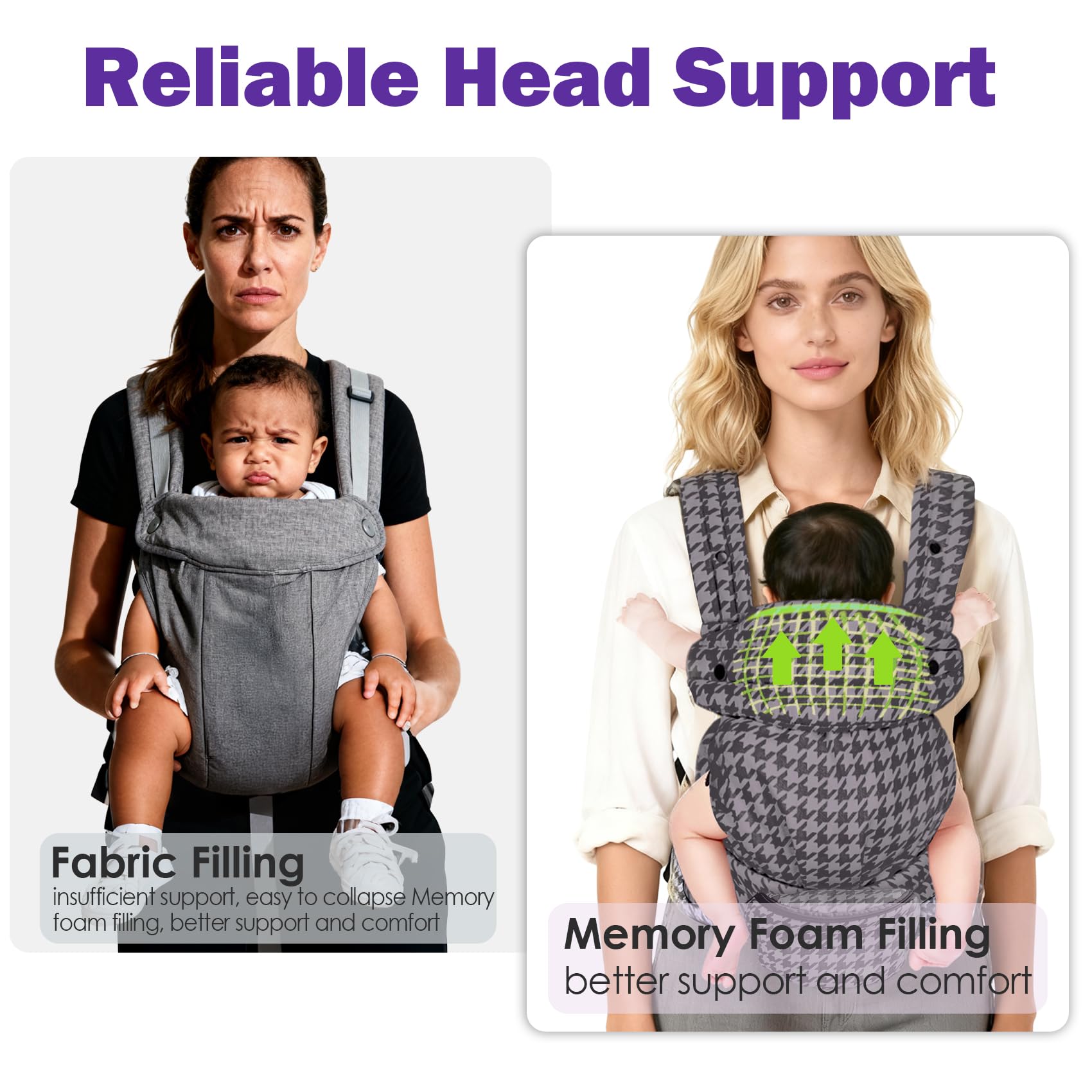 FRTUI baby carrier head support closeup emphasizing neck protection and comfort