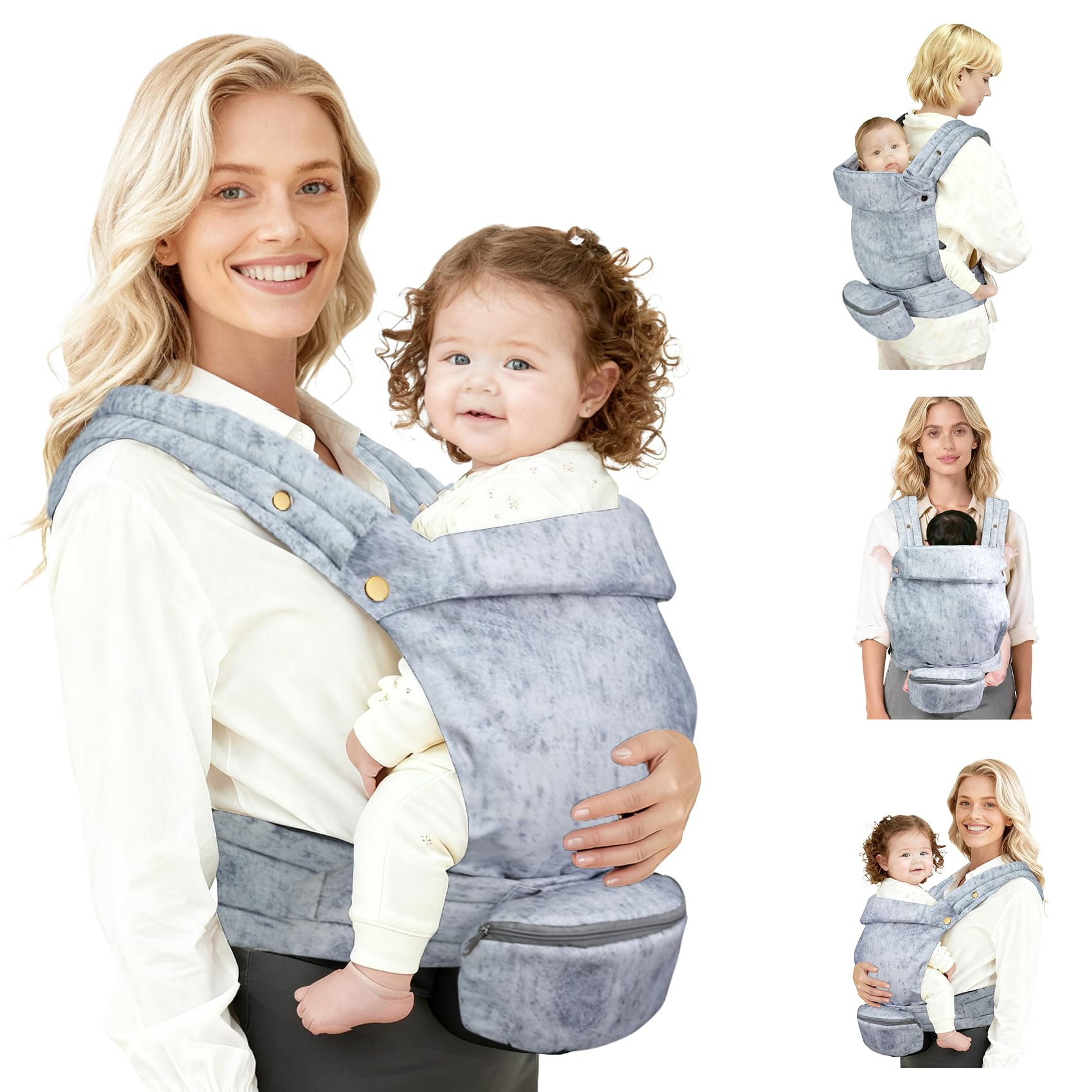 FRTUI baby carrier in light blue tie-dye, front view for versatile carry options.