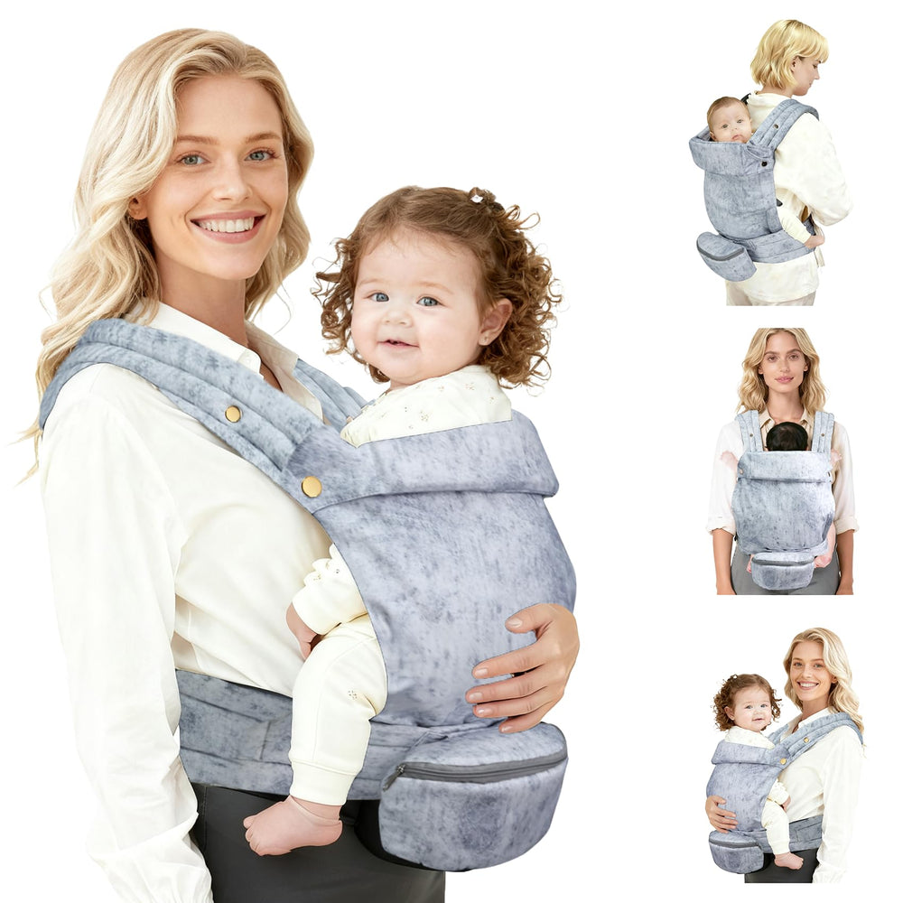 FRTUI baby carrier in light blue tie-dye, front view for versatile carry options.