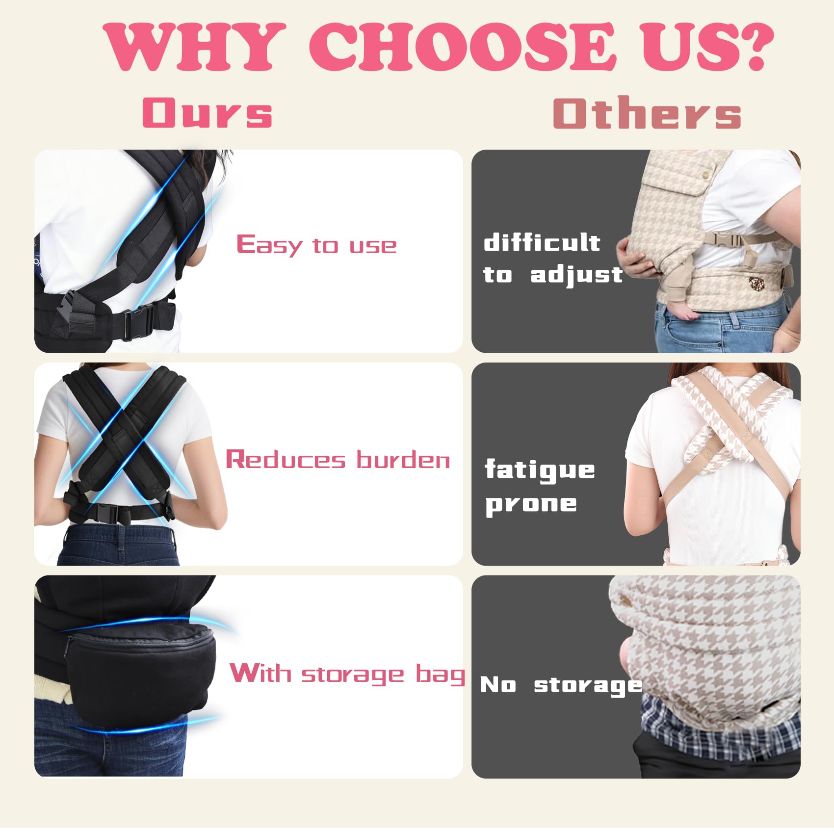 FRTUI Baby Carrier back view demonstrates balanced weight distribution for comfortable wear