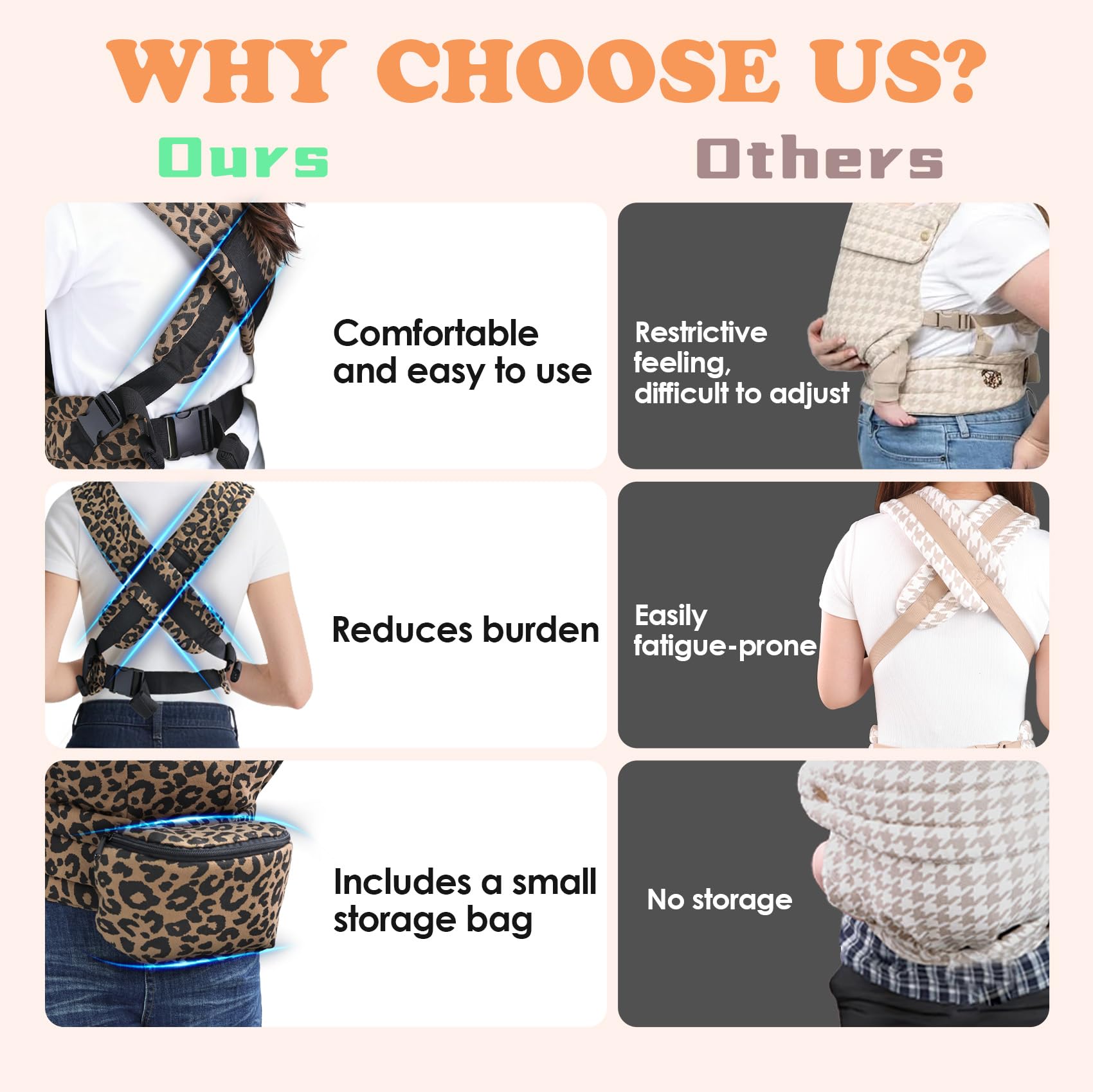 FRTUI baby carrier storage bag attachment shows quick-access essentials on the go.