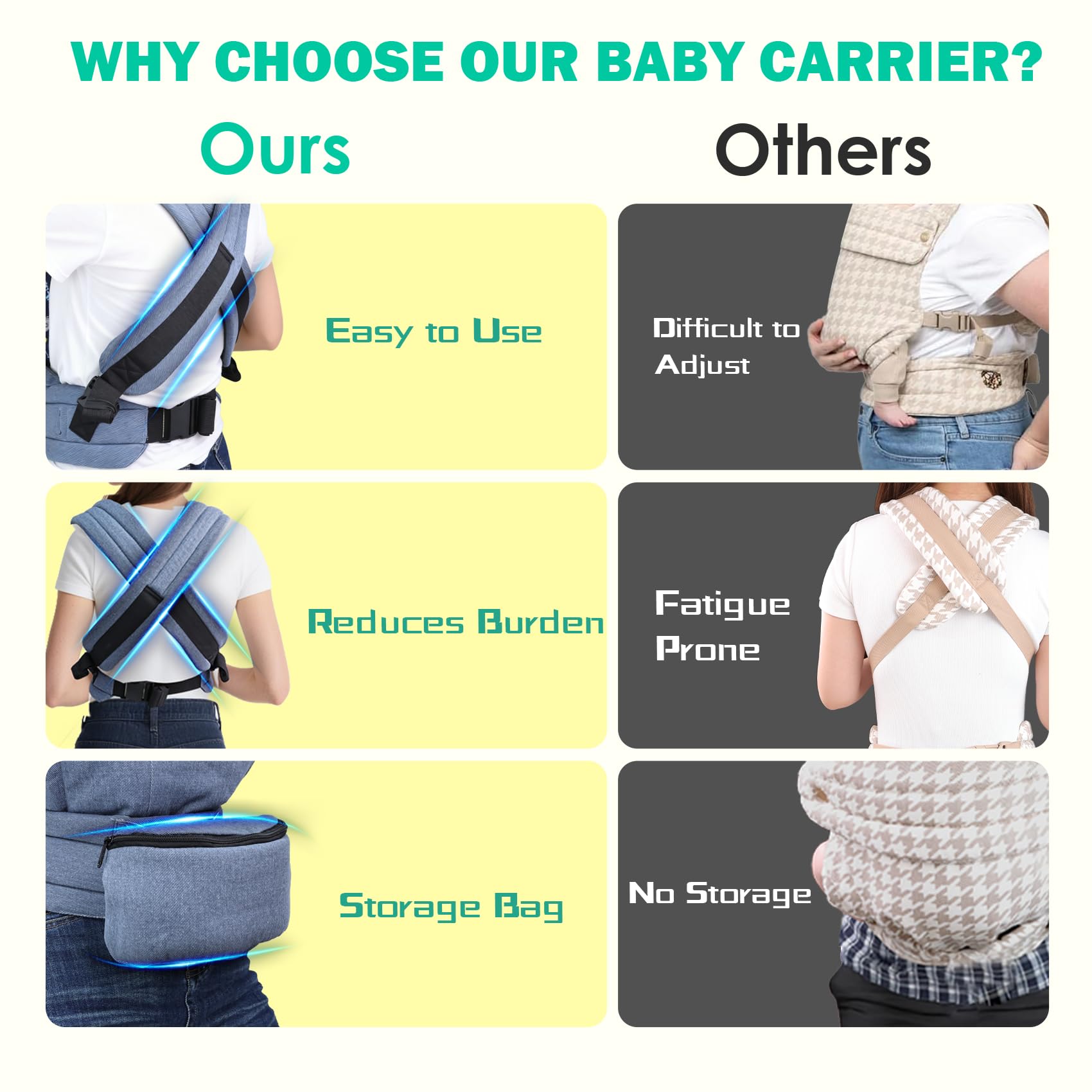 FRTUI baby carrier back view shows balanced weight distribution for extended wear.