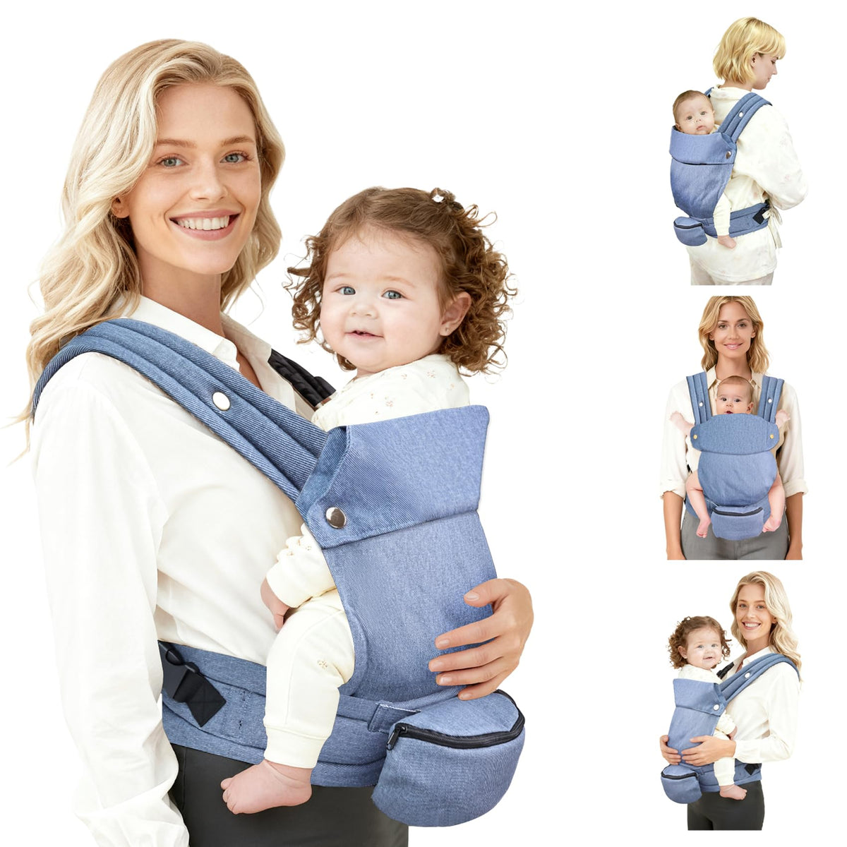 FRTUI baby carrier with storage bag front view supports newborn to toddler on the move.