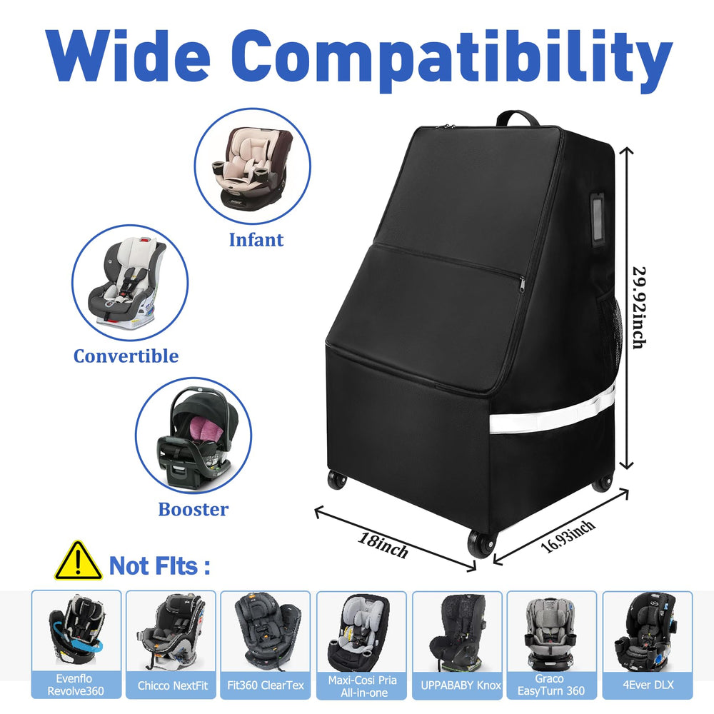 FRTUI carseat travel bag 18x18x30 inch frame fits booster and convertible seats.