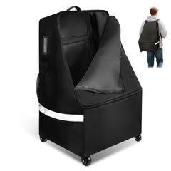 FRTUI carseat travel bag wheels glide smoothly through airport terminals.