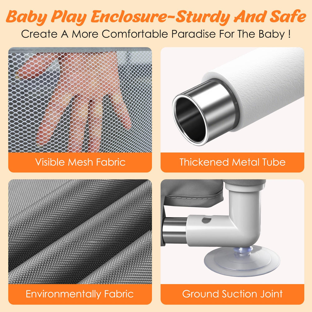FRTUI gray baby playpen with storage bag for organized travel