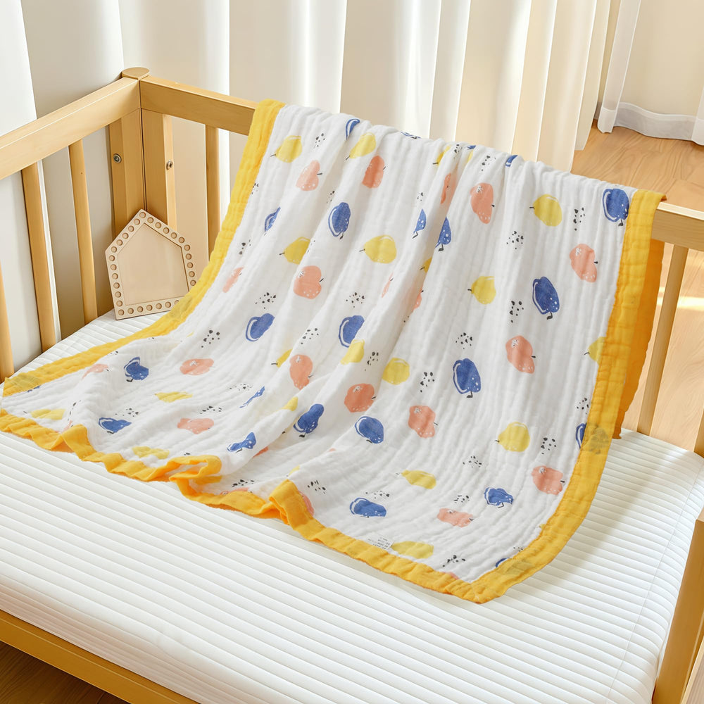 Fruit Muslin Baby Blanket photography-prop highlights gentle, skin-friendly fabric.
