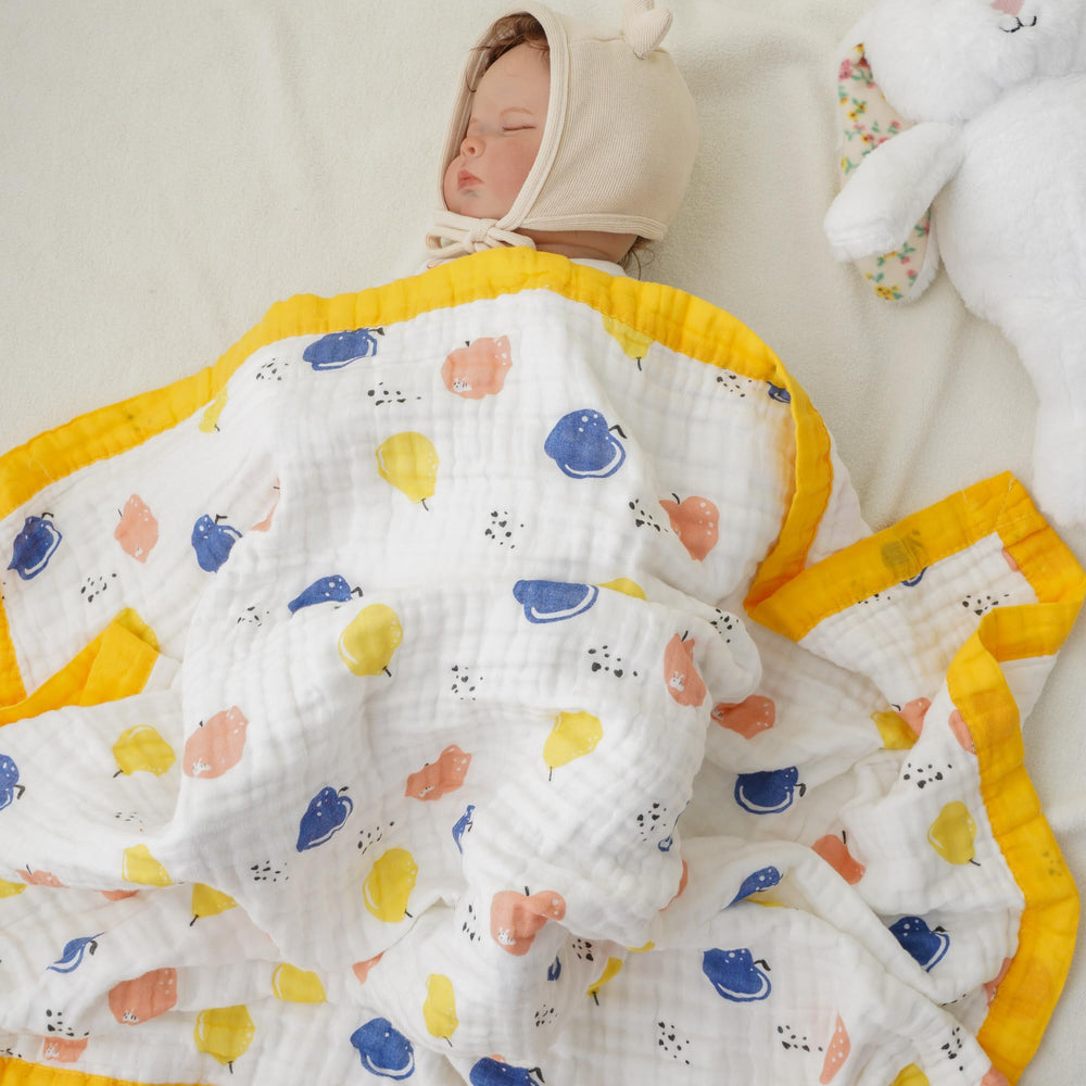 Fruit Muslin Baby Blanket soft-texture material ideal for daily cuddles.
