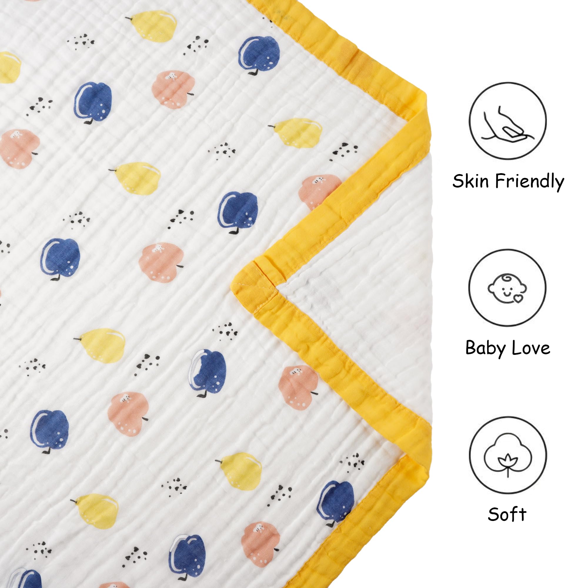 Fruit Muslin Baby Blanket tummy-time prop supports comfortable playtime and naps.