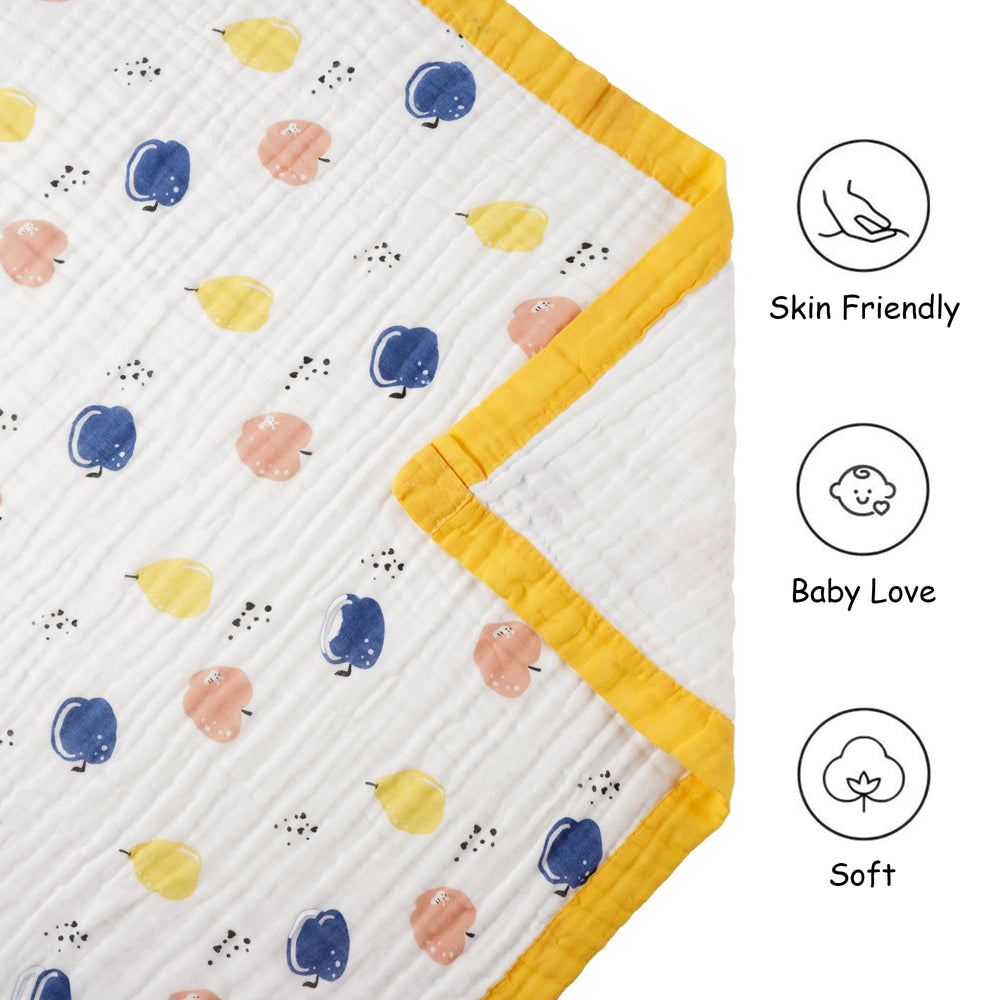 Fruit Muslin Baby Blanket tummy-time prop supports comfortable playtime and naps.