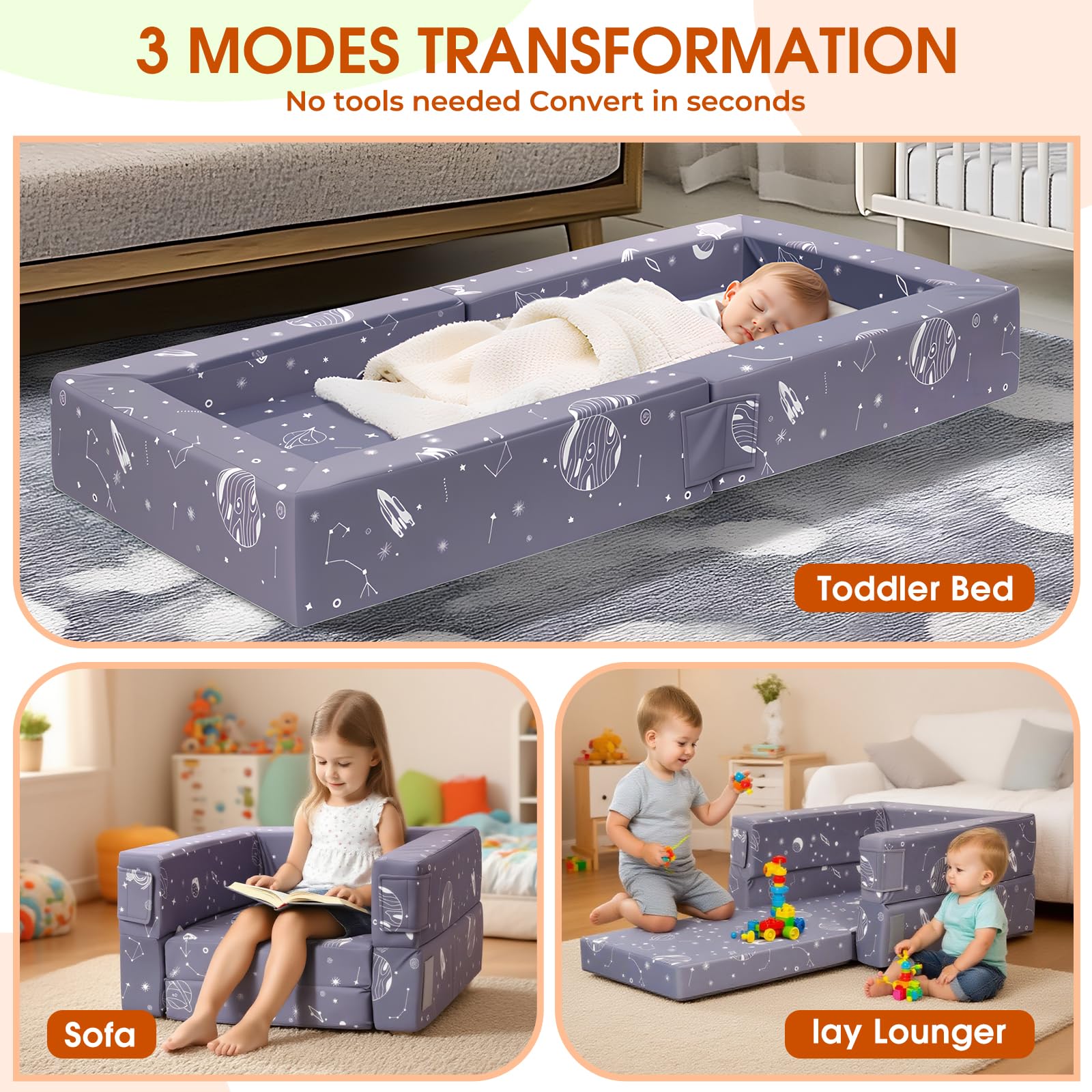 FRUITEAM 3-in-1 toddler bed lounge chair ready for reading