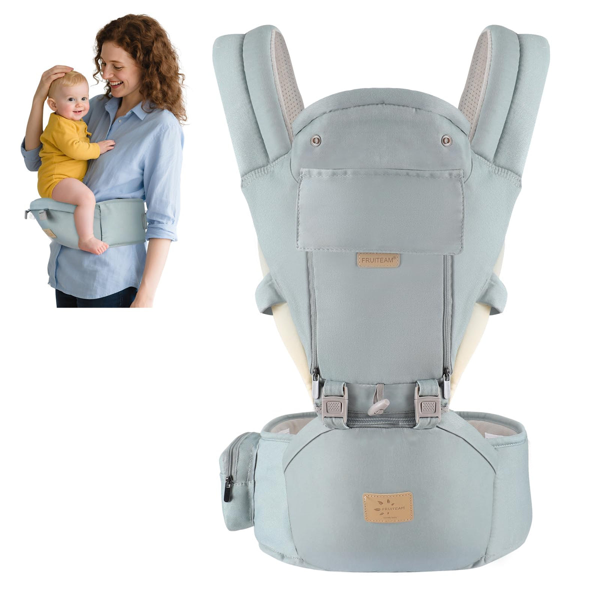 FRUITEAM 6-in-1 carrier front view for hands-free versatility and quick feeding on the go