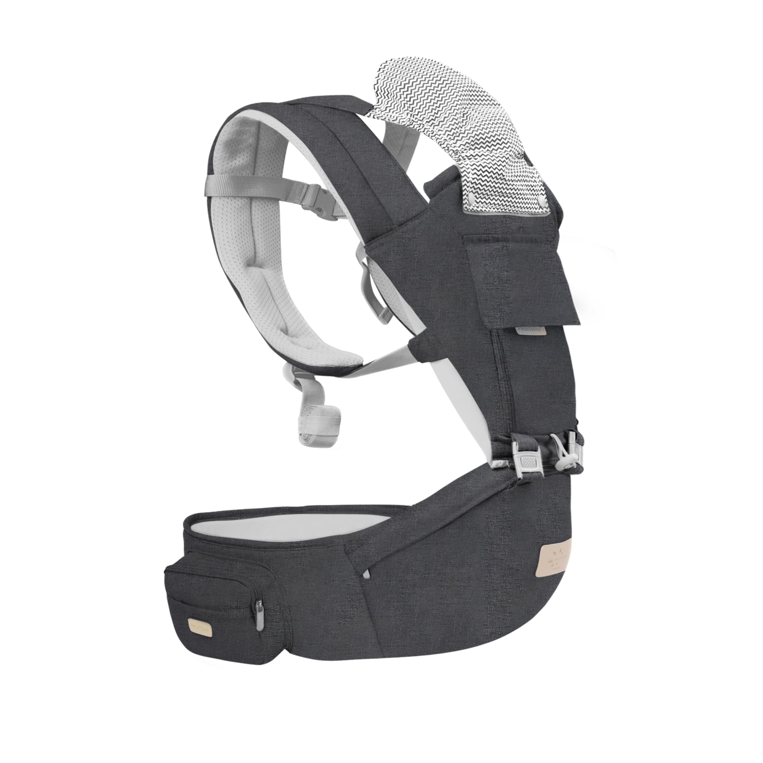 FRUITEAM 6-in-1 baby carrier hip-seat dark grey offers ergonomic support for infants and toddlers