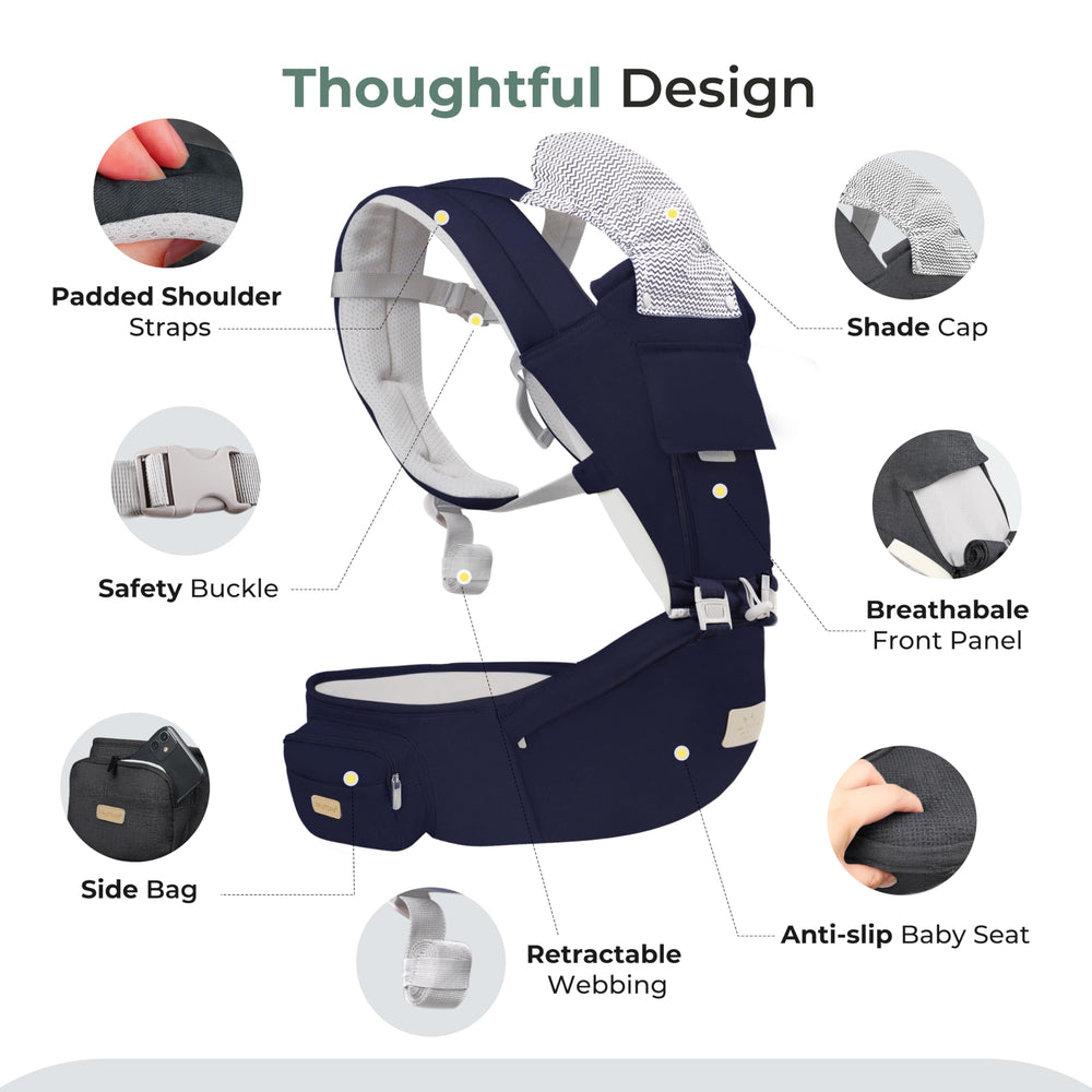 FRUITEAM 6-in-1 baby carrier navy baby-in-arms usage for newborns.