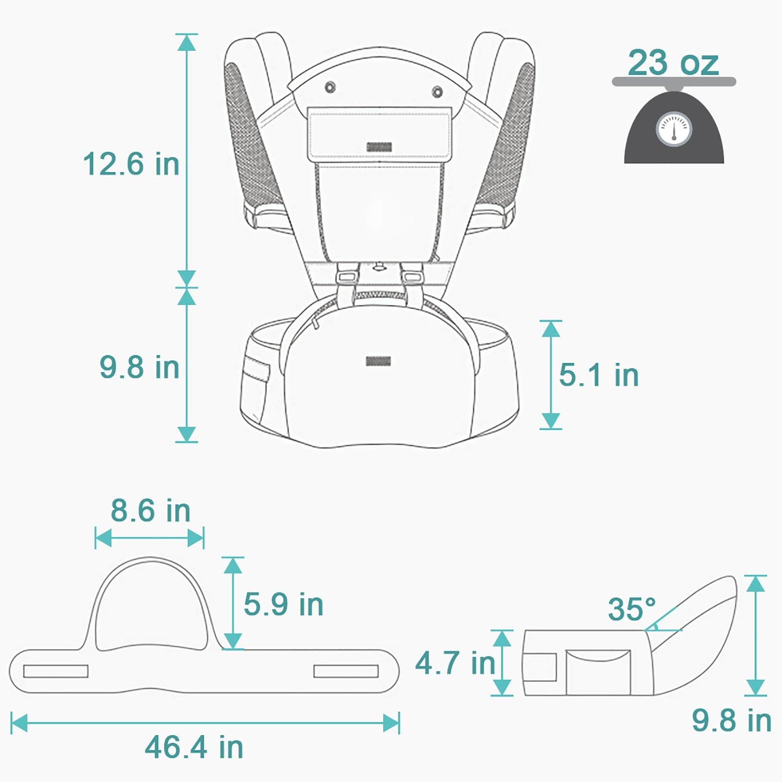FRUITEAM 6-in-1 baby carrier navy easy-care fabric for quick cleanup.