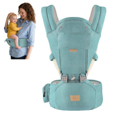 FRUITEAM 6-in-1 baby carrier green front view for close contact and hands-free mobility.