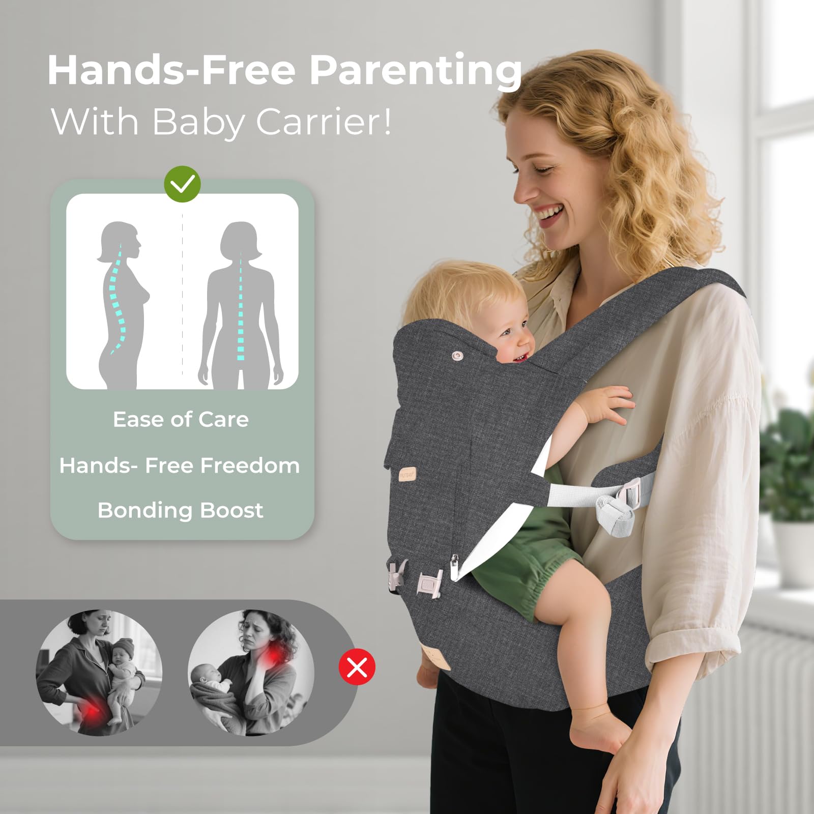 FRUITEAM baby carrier with hidden pocket stores essentials for on-the-go parents.