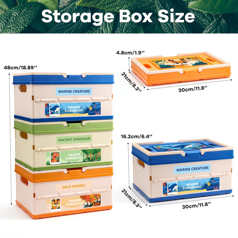 FRUSE 3-pack toy storage box folded dimensions illustrate compact under-sofa storage.
