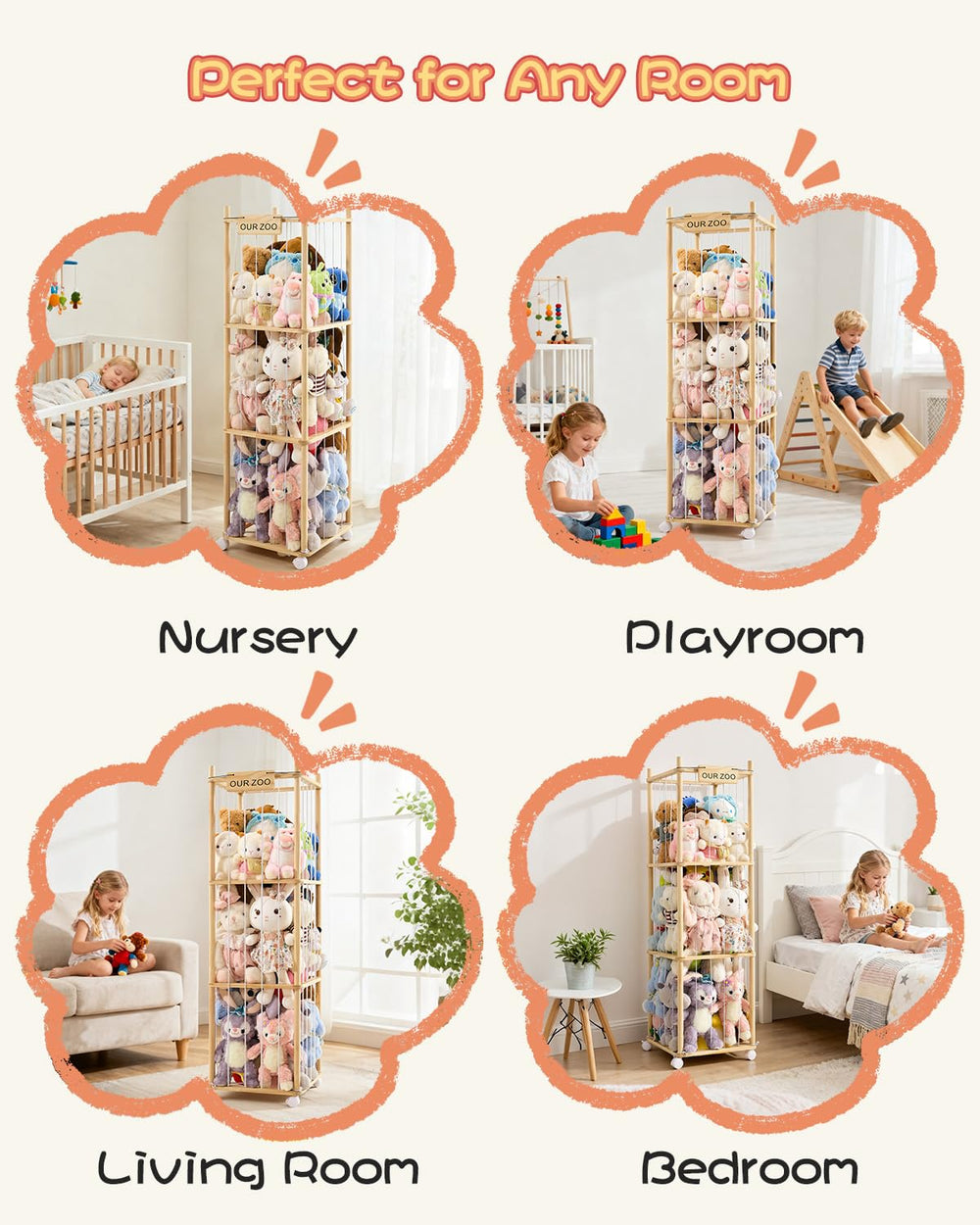Fruui solid pine construction promises durable long-lasting toy organization.
