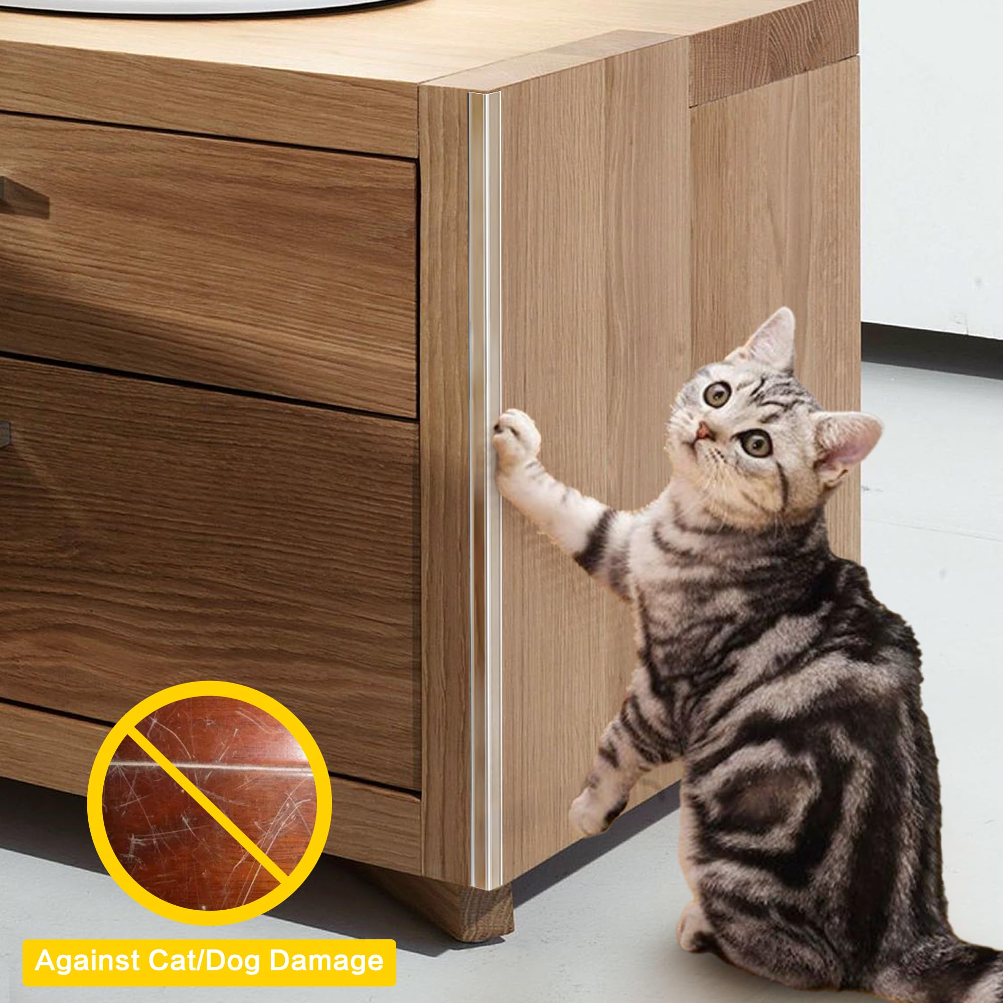 Frychee clear mini wall corner protector on cabinet illustrates versatile, space-saving protection.
