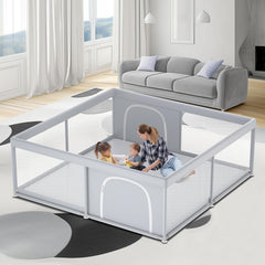 Fshibila 79x79 playpen wide view shows spacious play area for multiple babies.