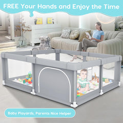 Fshibila Baby Playpen mat cushions edges for soft landings during crawling.