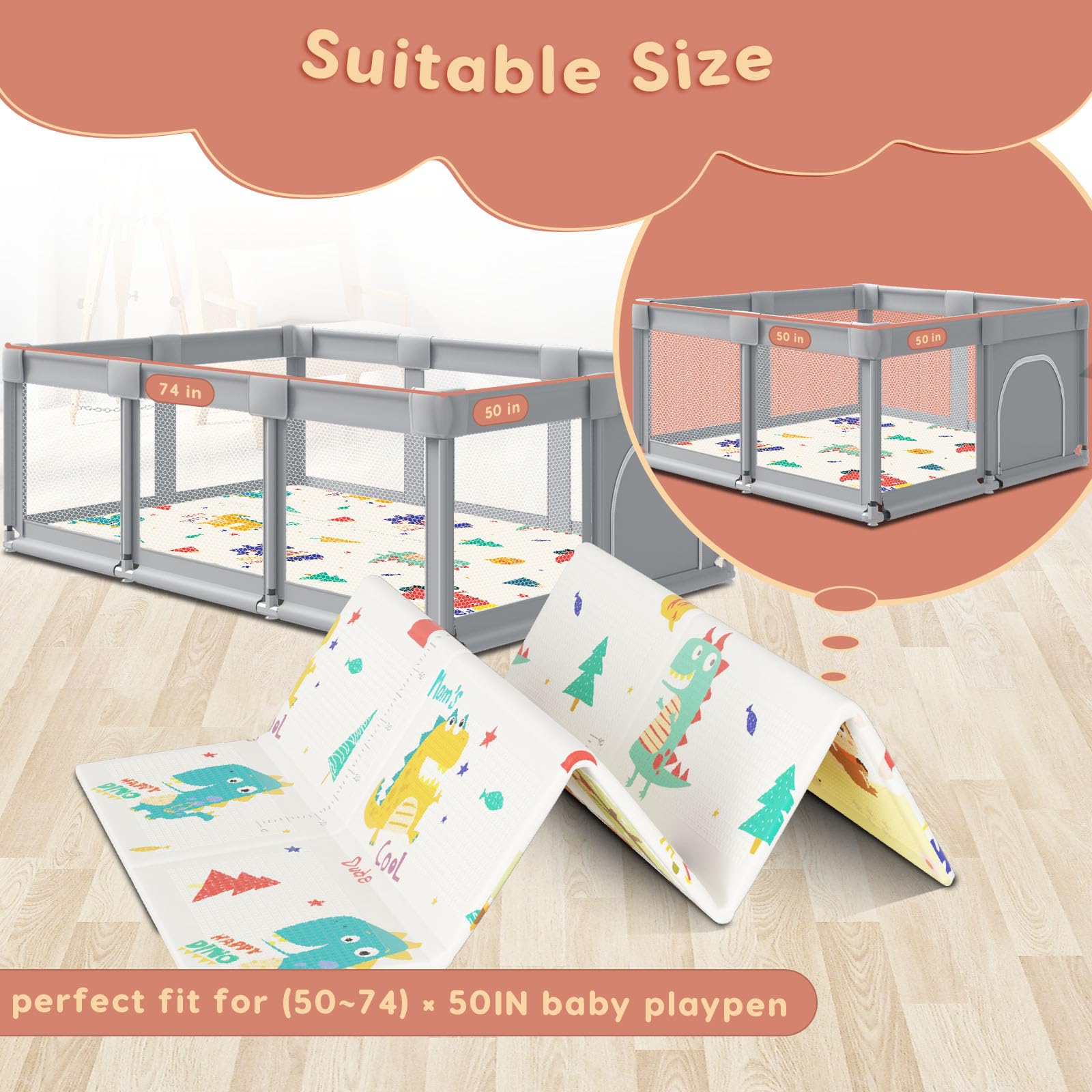 Fshibila Baby Playpen Mat portable for easy travel and storage
