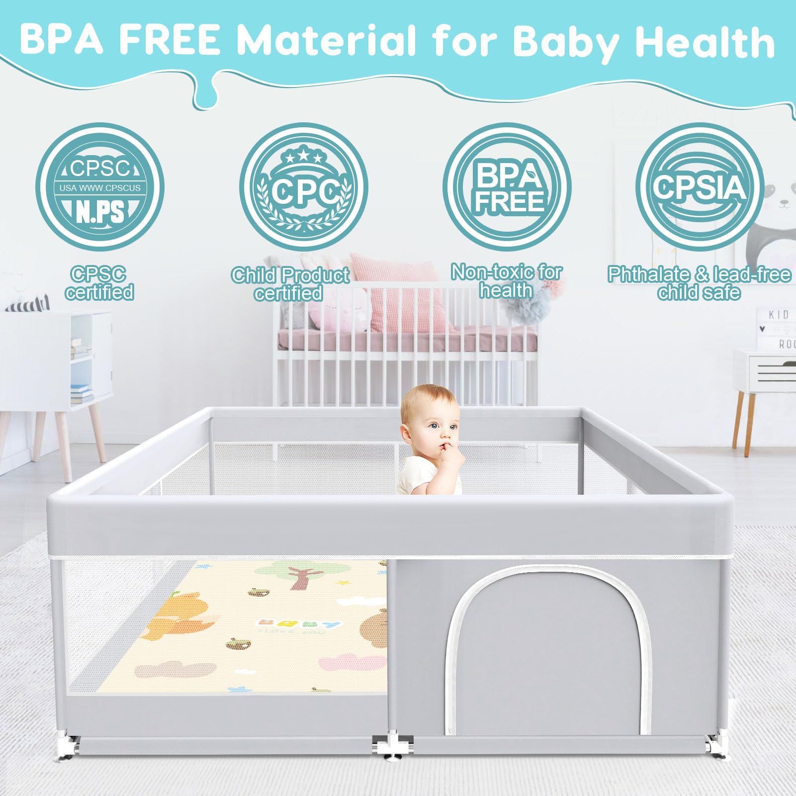 Fshibila playpen portable storage highlights compact disassembly for easy storage.