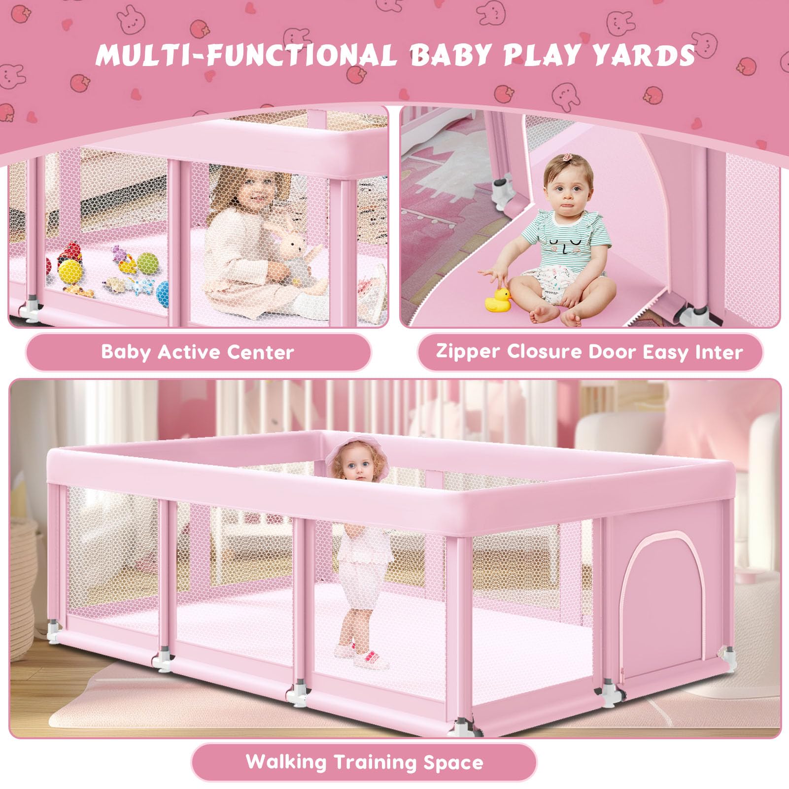 Fshibila non-slip suction cups keep the playpen stable during use